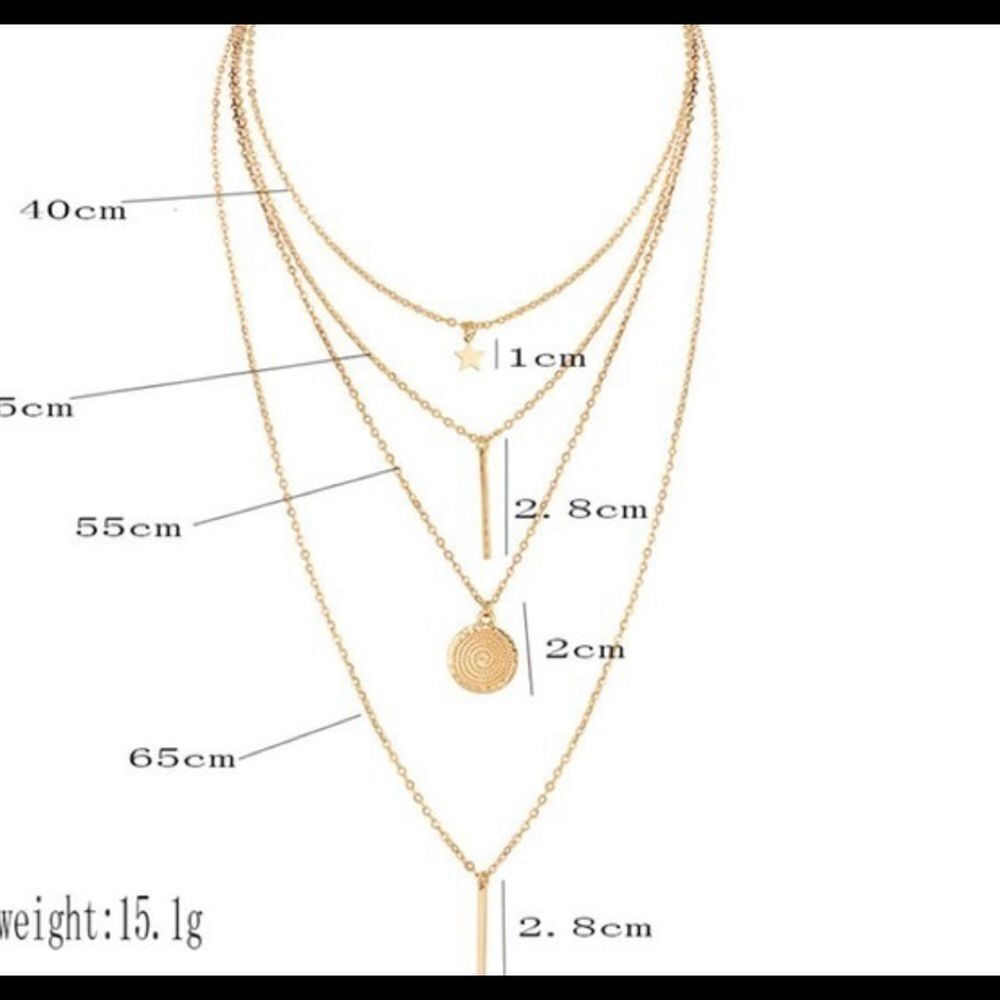 Boho Multilayer Circle Bar Pendant Necklace - Picture 4 of 5